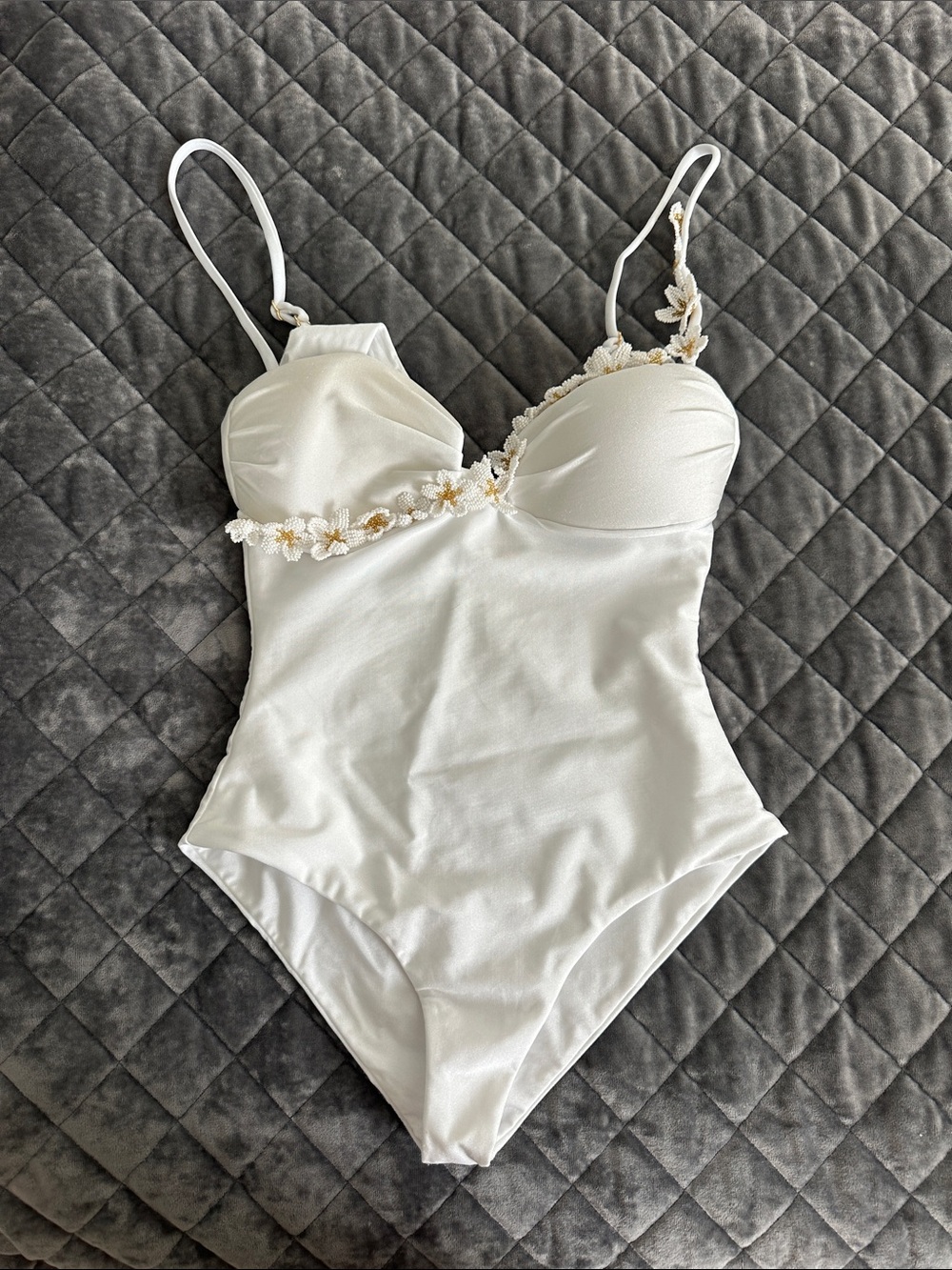 White Floral-Trim One-Piece Swimsuit - Elegant Women’s Swim